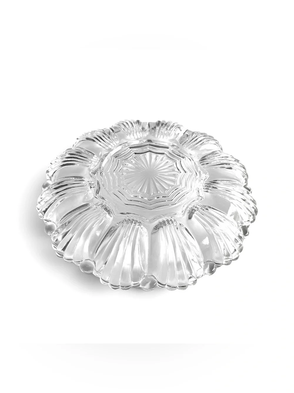 Vintage Anchor Hocking Clear Glass Deviled Egg Oyster Platter Shell Relish Tray